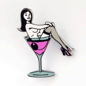 Strike Gently Enamel Pin - Girl in Martini Glass